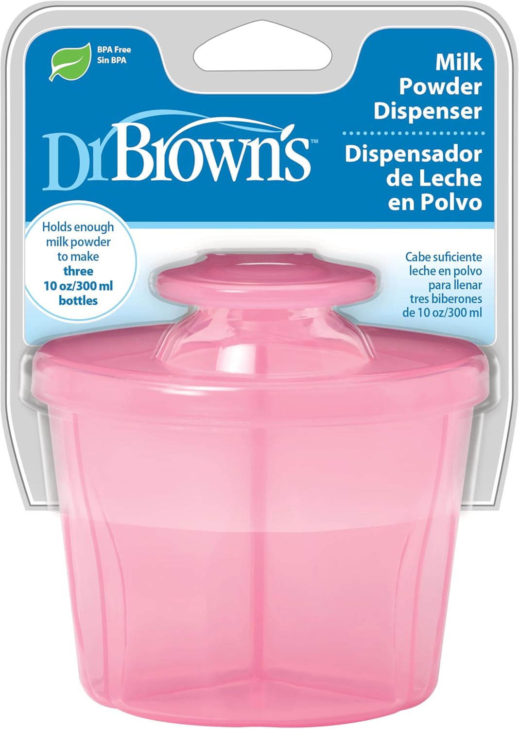 Dr. Brown's Baby Milk Powder Dispenser with Snap-On Lid for On-the-Go Feedings, Pink