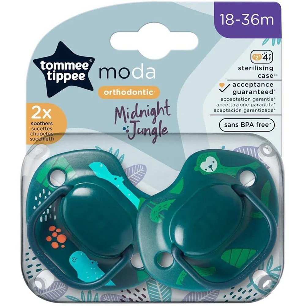 2 x Tommee Tippee Moda Dummy & Soothers | Symmetrical Orthodontic Design & BPA-Free, Reversible, Silicone Teat - Acceptance Guaranteed | for Baby, Child & Toddler - 18-36 Months