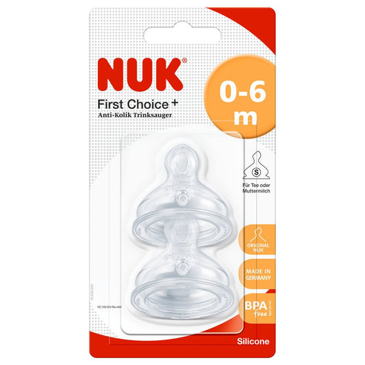 Nuk First Choice Anti-Colic Latex Teat Size 1 (0-6 Months) 2-Pack Orthodontic Nuk Shape Bisphenol-A