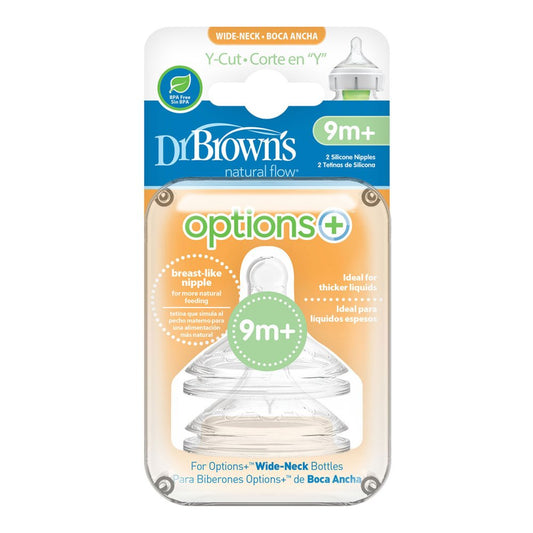 Dr. Brown's Options+, Silicone Y-Cut Teat (for Cereals) Wide Mouth, 9 Months, Transparent