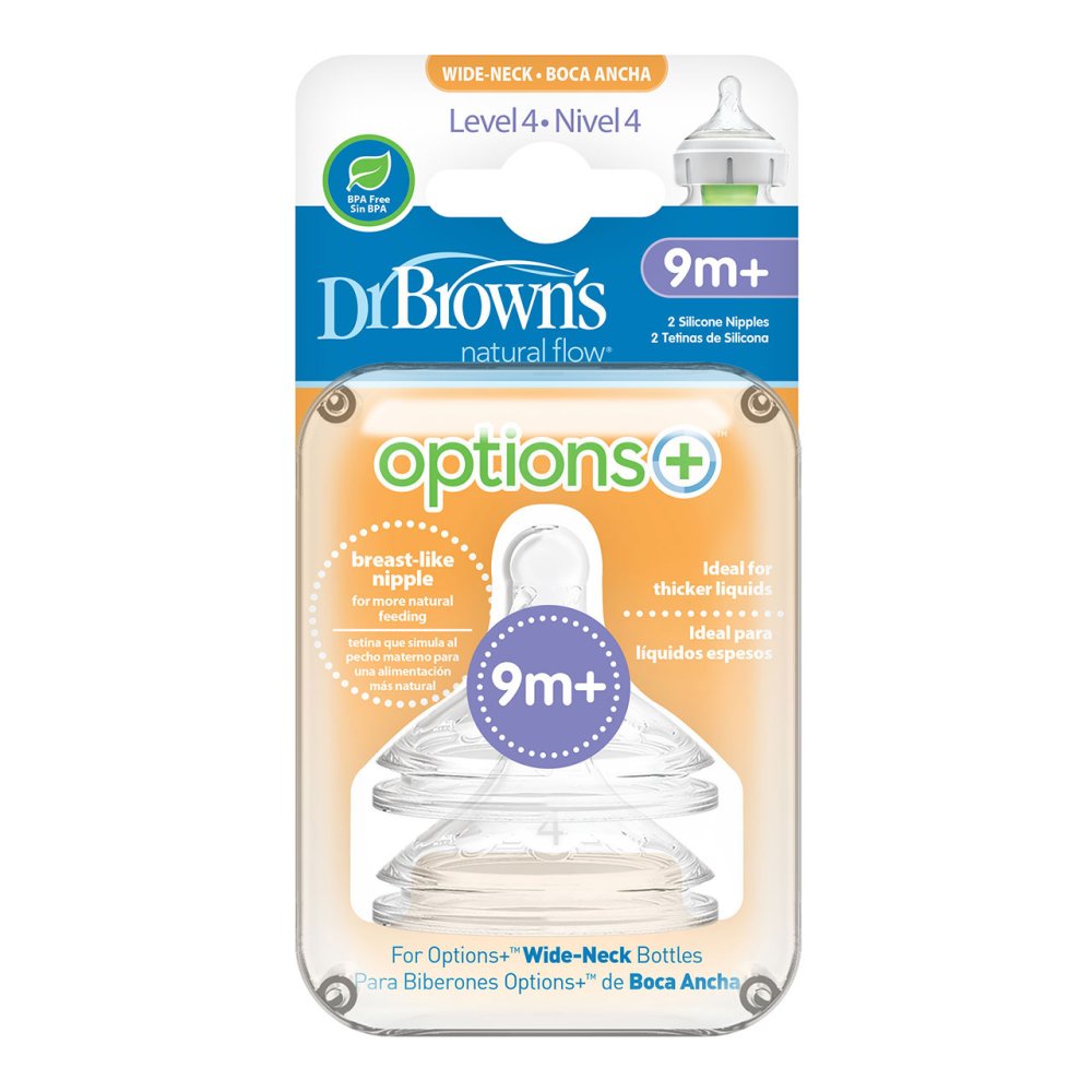 Dr. Brown's Options +, Wide Mouth Silicone Nipple Level 4, 9 Months