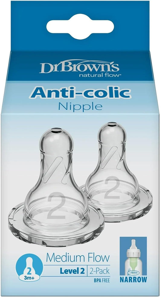 Dr. Brown's Dr Brown Natural Flow Level 2 Narrow Nipple Set of 2 (3M+) Clear