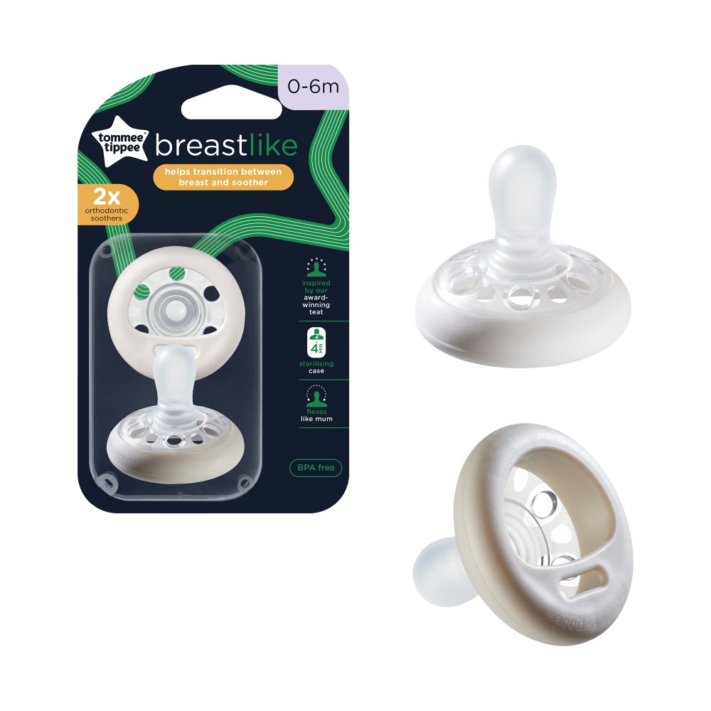 2 x Tommee Tippee Closer to Nature Breast-Like Dummy & Soother with Natural, BPA-Free Silicone & Orthodontic Design for Newborn, Baby & Child, 0-6 Months