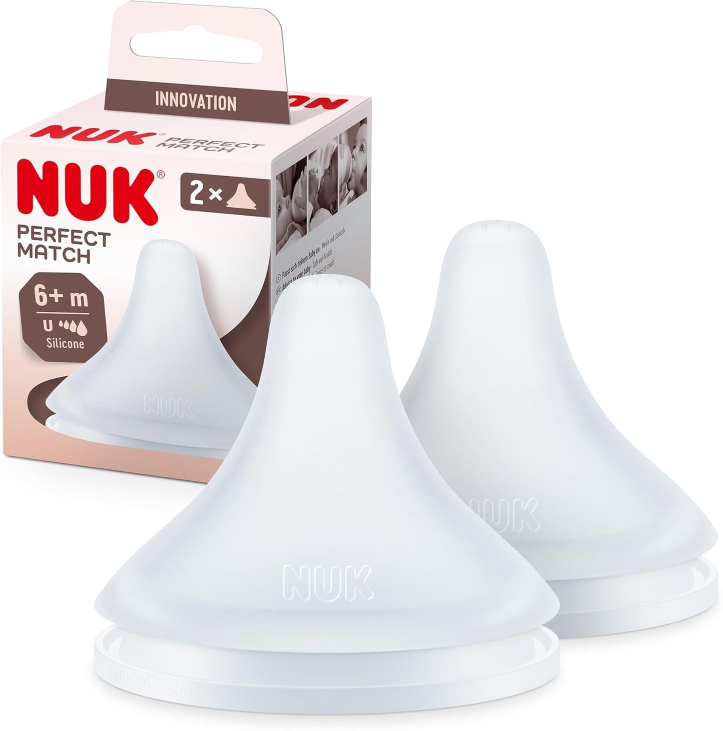 NUK Perfect Match Baby Bottle Teats | 6+ Months | Adapts to Baby's Palate | Anti Colic Vent | BPA-Free | Universal Silicone Teat for Bottles | 2 Count