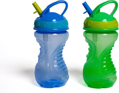 Nuby 2-Pack Flip-It Easy Grip Cups with Easy-Flo Straw, 10 Ounce, Colors May Vary
