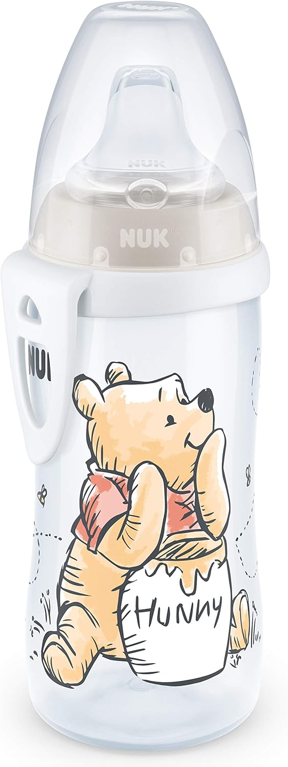 NUK Active Cup Toddler Cup | 12+ Months | Leak-Proof Soft Drinking Spout | Clip & Protective Cap | BPA-Free | 300 ml | Disney Winnie the Pooh | Beige