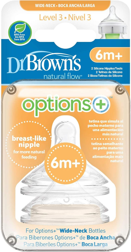 Dr. Brown's Options +, Wide Mouth Silicone Nipple Level 3, 6 Months