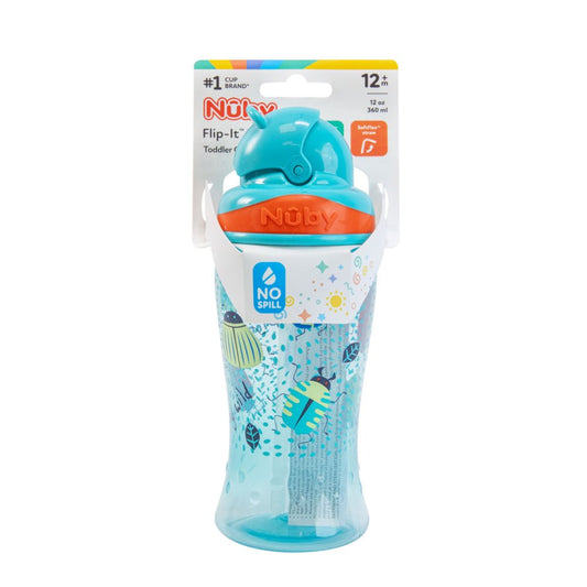 Nûby Flip-It Straw Cup for Children, Drinking Bottle with Straw for Toddlers, BPA-Free, Blue, 360 ml, 12+ Months