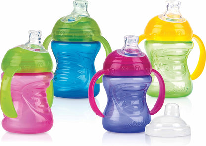 Nuby Two-Handle No-Spill Super Spout Grip N' Sip Cup, 8 Ounce, Single Pack of 1 Cup, Colors May Vary