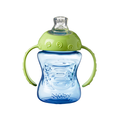 Nuby Two-Handle No-Spill Super Spout Grip N' Sip Cup, 8 Ounce (1 Pack Green)